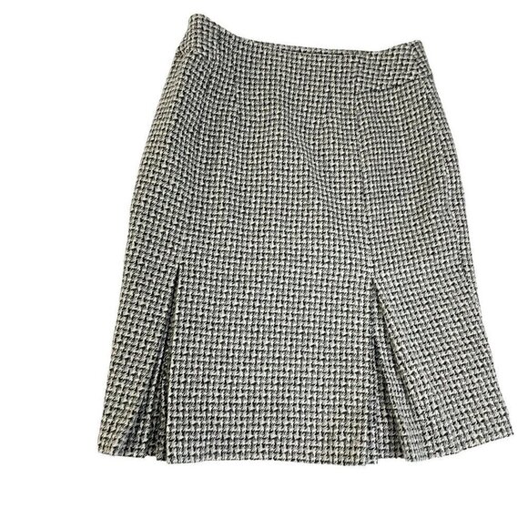 Ann Taylor Womens Pencil Skirt Gray Houndstooth Dual Kick Pleats Wool Tweed 2 - Picture 2 of 6